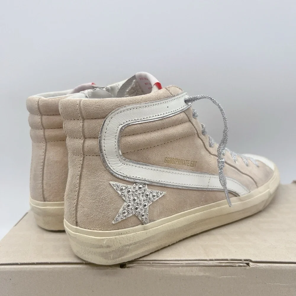 Golden Goose Slide High Top Glitter Distressed Sneakers Pink White Suede EU 39 - Picture 6 of 14
